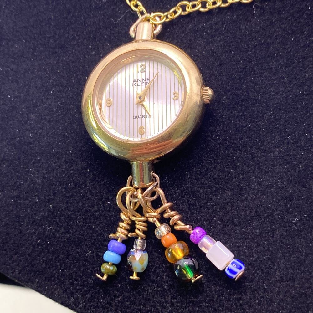 Anne Klein Womens Gold Custom Beaded Watch Necklace Works New Battery